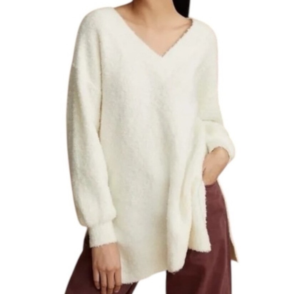Anthropologie Pilcro Teddy‎ V-Neck Slouchy Tunic Sweater Ivory XS